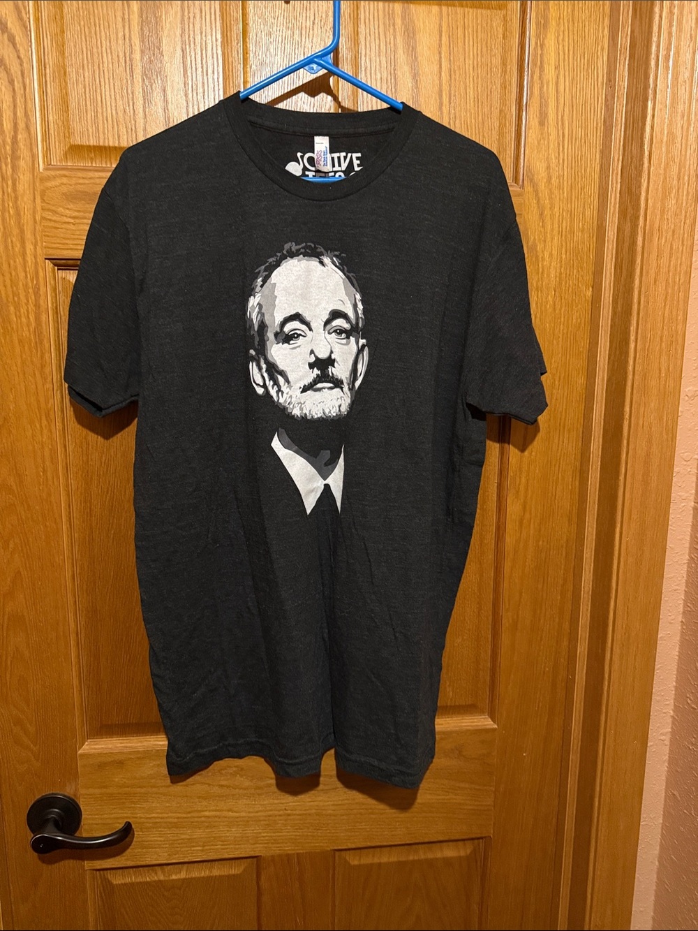 Black Short Sleeve Graphic Tee with Monochrome Bill Murray Portrait